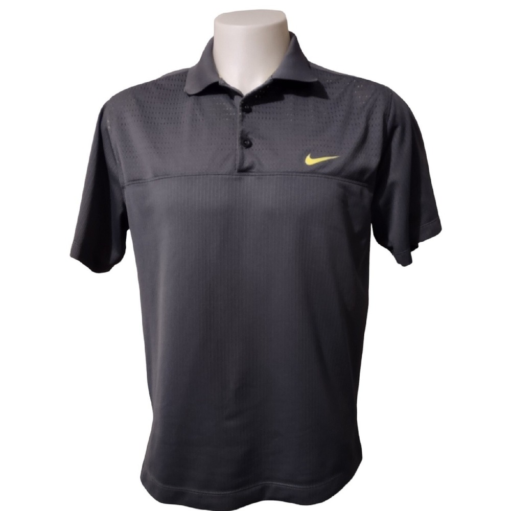 Nike Golf Polo Shirt Men's Large Dri Fit Gray Polyester Short Sleeve Mesh Lined